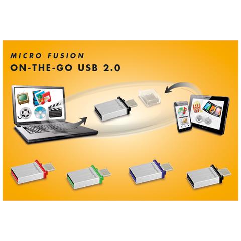 16GB Micro Fusion USB2.0 OTG, USB 2.0, Type-A, Windows 7 Home Basic, Windows 7 Home Basic x64, Windows 7 Home Premium, Windows 7 Home Premium x64, , Mac OS 9.0, Mac OS 9.1, Mac OS 9.2, Mac OS X 10.0 Cheetah, Mac OS X 10.1 Puma, Mac OS X 10.2 Jaguar, , Cuffia, Nero, Argento - Foto 1